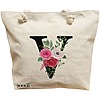 Geanta Canvas Tote pentru femei, Cu litera V si Trandafiri, 40x51 cm, Bej, BEKZ® 16 Geanta Canvas Tote pentru femei
