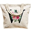 Geanta Canvas Tote pentru femei, Cu litera W si Trandafiri, 40x51 cm, Bej, BEKZ® 17 Cu litera W si Trandafiri