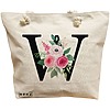 Geanta Canvas Tote pentru femei, Cu litera W si Trandafiri, 40x51 cm, Bej, BEKZ® 16 Geanta Canvas Tote pentru femei