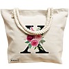 Geanta Canvas Tote pentru femei, Cu litera X si Trandafiri, 40x51 cm, Bej, BEKZ® 17 Cu litera X si Trandafiri