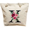 Geanta Canvas Tote pentru femei, Cu litera X si Trandafiri, 40x51 cm, Bej, BEKZ® 16 Geanta Canvas Tote pentru femei
