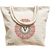 Geanta Canvas Tote pentru femei, Cu litera V si Mandala, 40x51 cm, Bej, BEKZ® 17 Cu litera V si Mandala