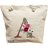 Geanta Canvas Tote pentru femei, Cu litera A Rose Gold si Trandafiri, 40x51 cm, Bej, BEKZ® 16 Geanta Canvas Tote pentru femei