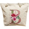 Geanta Canvas Tote pentru femei, Cu litera B Rose Gold si Trandafiri, 40x51 cm, Bej, BEKZ® 16 Geanta Canvas Tote pentru femei