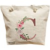 Geanta Canvas Tote pentru femei, Cu litera C Rose Gold si Trandafiri, 40x51 cm, Bej, BEKZ® 16 Geanta Canvas Tote pentru femei