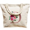 Geanta Canvas Tote pentru femei, Cu litera D Rose Gold si Trandafiri, 40x51 cm, Bej, BEKZ® 17 Cu litera D Rose Gold si Trandafiri