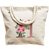 Geanta Canvas Tote pentru femei, Cu litera H Rose Gold si Trandafiri, 40x51 cm, Bej, BEKZ® 17 Cu litera H Rose Gold si Trandafiri