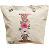 Geanta Canvas Tote pentru femei, Cu litera I Rose Gold si Trandafiri, 40x51 cm, Bej, BEKZ® 16 Geanta Canvas Tote pentru femei