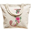 Geanta Canvas Tote pentru femei, Cu litera J Rose Gold si Trandafiri, 40x51 cm, Bej, BEKZ® 17 Cu litera J Rose Gold si Trandafiri