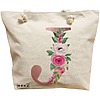 Geanta Canvas Tote pentru femei, Cu litera J Rose Gold si Trandafiri, 40x51 cm, Bej, BEKZ® 16 Geanta Canvas Tote pentru femei