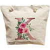 Geanta Canvas Tote pentru femei, Cu litera K Rose Gold si Trandafiri, 40x51 cm, Bej, BEKZ® 16 Geanta Canvas Tote pentru femei