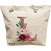 Geanta Canvas Tote pentru femei, Cu litera L Rose Gold si Trandafiri, 40x51 cm, Bej, BEKZ® 16 Geanta Canvas Tote pentru femei