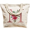 Geanta Canvas Tote pentru femei, Cu litera M Rose Gold si Trandafiri, 40x51 cm, Bej, BEKZ® 17 Cu litera M Rose Gold si Trandafiri