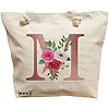 Geanta Canvas Tote pentru femei, Cu litera M Rose Gold si Trandafiri, 40x51 cm, Bej, BEKZ® 16 Geanta Canvas Tote pentru femei