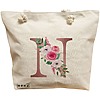 Geanta Canvas Tote pentru femei, Cu litera N Rose Gold si Trandafiri, 40x51 cm, Bej, BEKZ® 16 Geanta Canvas Tote pentru femei