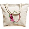Geanta Canvas Tote pentru femei, Cu litera O Rose Gold si Trandafiri, 40x51 cm, Bej, BEKZ® 17 Cu litera O Rose Gold si Trandafiri