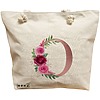 Geanta Canvas Tote pentru femei, Cu litera O Rose Gold si Trandafiri, 40x51 cm, Bej, BEKZ® 16 Geanta Canvas Tote pentru femei