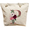 Geanta Canvas Tote pentru femei, Cu litera P Rose Gold si Trandafiri, 40x51 cm, Bej, BEKZ® 16 Geanta Canvas Tote pentru femei