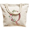 Geanta Canvas Tote pentru femei, Cu litera Q Rose Gold si Trandafiri, 40x51 cm, Bej, BEKZ® 17 Cu litera Q Rose Gold si Trandafiri