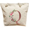 Geanta Canvas Tote pentru femei, Cu litera Q Rose Gold si Trandafiri, 40x51 cm, Bej, BEKZ® 16 Geanta Canvas Tote pentru femei