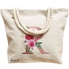 Geanta Canvas Tote pentru femei, Cu litera R Rose Gold si Trandafiri, 40x51 cm, Bej, BEKZ® 17 Cu litera R Rose Gold si Trandafiri