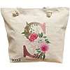 Geanta Canvas Tote pentru femei, Cu litera S Rose Gold si Trandafiri, 40x51 cm, Bej, BEKZ® 16 Geanta Canvas Tote pentru femei
