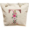 Geanta Canvas Tote pentru femei, Cu litera T Rose Gold si Trandafiri, 40x51 cm, Bej, BEKZ® 16 Geanta Canvas Tote pentru femei