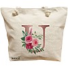 Geanta Canvas Tote pentru femei, Cu litera U Rose Gold si Trandafiri, 40x51 cm, Bej, BEKZ® 16 Geanta Canvas Tote pentru femei