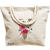 Geanta Canvas Tote pentru femei, Cu litera V Rose Gold si Trandafiri, 40x51 cm, Bej, BEKZ® 17 Cu litera V Rose Gold si Trandafiri