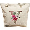 Geanta Canvas Tote pentru femei, Cu litera V Rose Gold si Trandafiri, 40x51 cm, Bej, BEKZ® 16 Geanta Canvas Tote pentru femei
