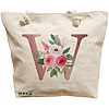 Geanta Canvas Tote pentru femei, Cu litera W Rose Gold si Trandafiri, 40x51 cm, Bej, BEKZ® 16 Geanta Canvas Tote pentru femei