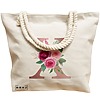 Geanta Canvas Tote pentru femei, Cu litera X Rose Gold si Trandafiri, 40x51 cm, Bej, BEKZ® 17 Cu litera X Rose Gold si Trandafiri