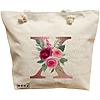 Geanta Canvas Tote pentru femei, Cu litera X Rose Gold si Trandafiri, 40x51 cm, Bej, BEKZ® 16 Geanta Canvas Tote pentru femei
