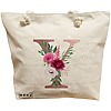 Geanta Canvas Tote pentru femei, Cu litera Y Rose Gold si Trandafiri, 40x51 cm, Bej, BEKZ® 16 Geanta Canvas Tote pentru femei