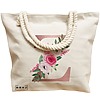 Geanta Canvas Tote pentru femei, Cu litera Z Rose Gold si Trandafiri, 40x51 cm, Bej, BEKZ® 17 Cu litera Z Rose Gold si Trandafiri