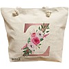 Geanta Canvas Tote pentru femei, Cu litera Z Rose Gold si Trandafiri, 40x51 cm, Bej, BEKZ® 16 Geanta Canvas Tote pentru femei