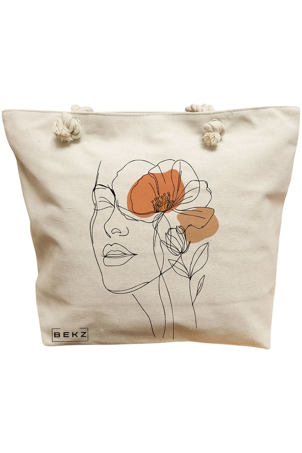 Geanta Canvas Tote pentru femei, Flower Lady 4, 40x51 cm, Bej, BEKZ® 11 Geanta Canvas Tote pentru femei