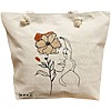Geanta Canvas Tote pentru femei, Flower Lady 5, 40x51 cm, Bej, BEKZ® 16 Geanta Canvas Tote pentru femei