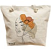 Geanta Canvas Tote pentru femei, Flower Lady 12, 40x51 cm, Bej, BEKZ® 16 Geanta Canvas Tote pentru femei