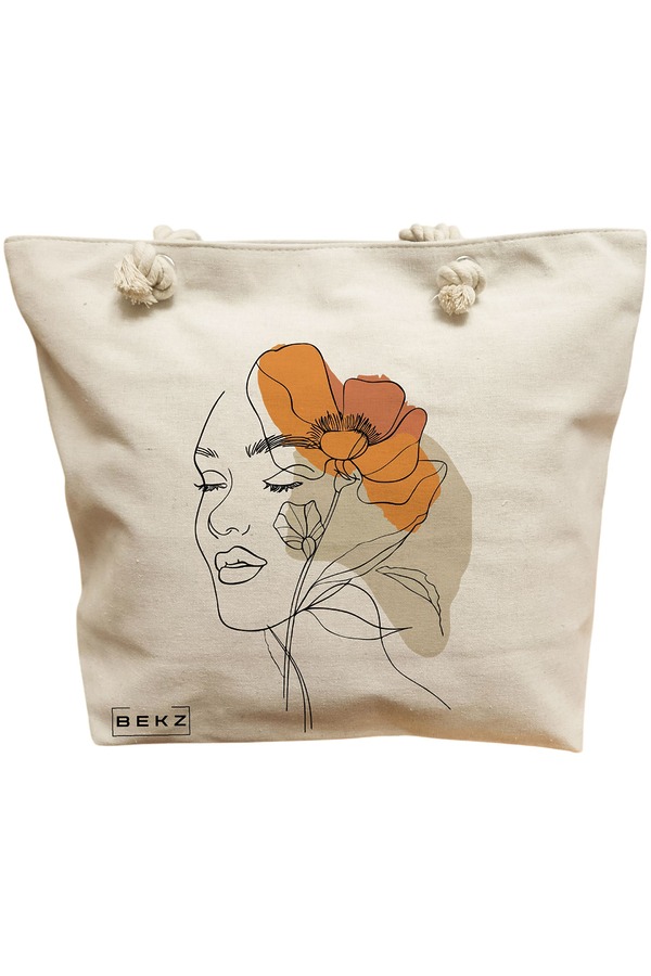 Geanta Canvas Tote pentru femei, Flower Lady 12, 40x51 cm, Bej, BEKZ® 11 Geanta Canvas Tote pentru femei