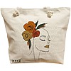 Geanta Canvas Tote pentru femei, Flower Lady 15, 40x51 cm, Bej, BEKZ® 16 Geanta Canvas Tote pentru femei