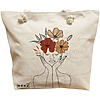 Geanta Canvas Tote pentru femei, Flower Lady 19, 40x51 cm, Bej, BEKZ® 16 Geanta Canvas Tote pentru femei