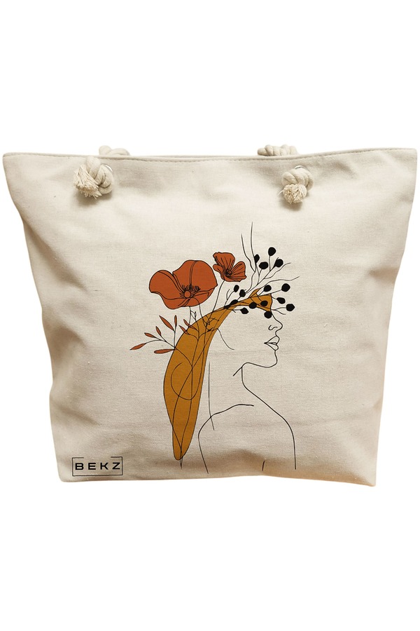 Geanta Canvas Tote pentru femei, Flower Lady 20, 40x51 cm, Bej, BEKZ® 11 Geanta Canvas Tote pentru femei