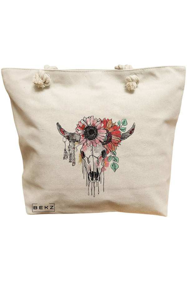 Geanta Canvas Tote pentru femei, Cu Design Floral, 40x51 cm, Bej, BEKZ® 11 Geanta Canvas Tote pentru femei