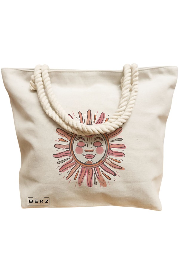 Geanta Canvas Tote pentru femei Happy Sun 2, 40x51 cm, Bej, BEKZ® 12 40x51 cm