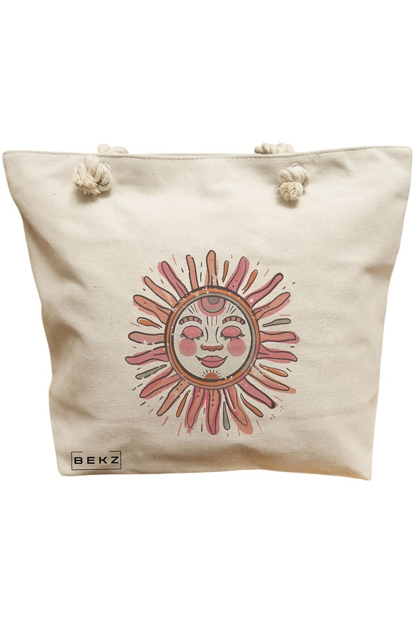 Geanta Canvas Tote pentru femei Happy Sun 2, 40x51 cm, Bej, BEKZ® 11 Geanta Canvas Tote pentru femei Happy Sun 2