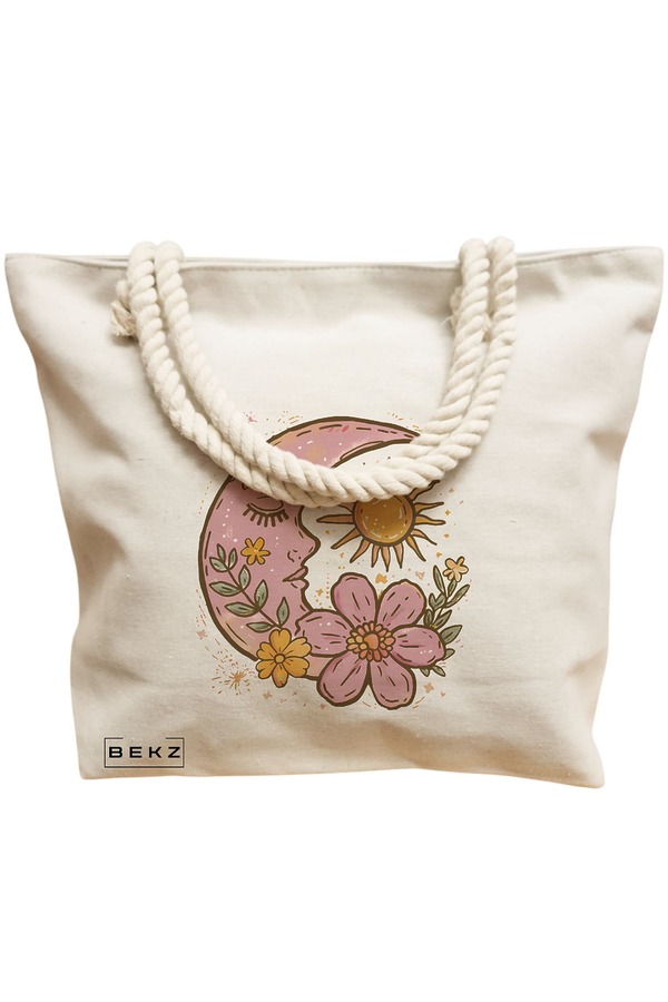 Geanta Canvas Tote pentru femei Sunny Moon, 40x51 cm, Bej, BEKZ® 12 40x51 cm