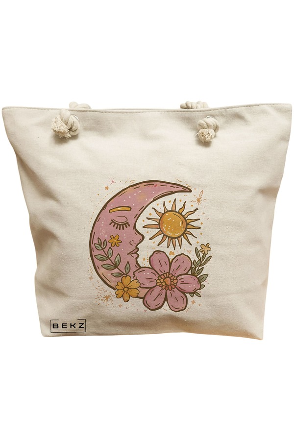 Geanta Canvas Tote pentru femei Sunny Moon, 40x51 cm, Bej, BEKZ® 11 Geanta Canvas Tote pentru femei Sunny Moon