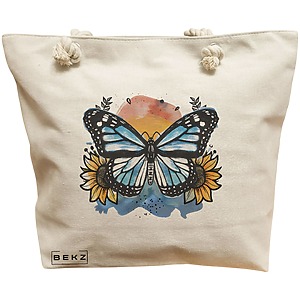 Geanta Canvas Tote pentru femei Blue Butterfly