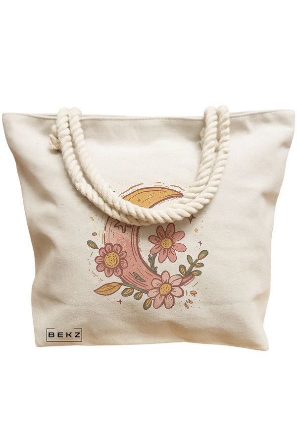 Geanta Canvas Tote pentru femei Moon Flower, 40x51 cm, Bej, BEKZ® 12 40x51 cm